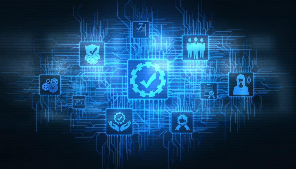 Software quality assurance: schermo blu con icone