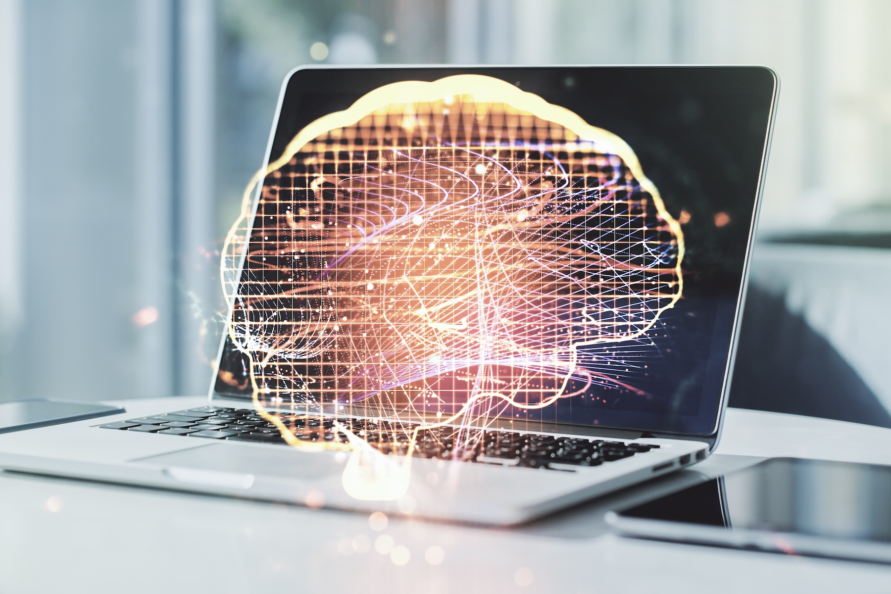 ai generativa: immagine di cervello "digitalizzato" e pc